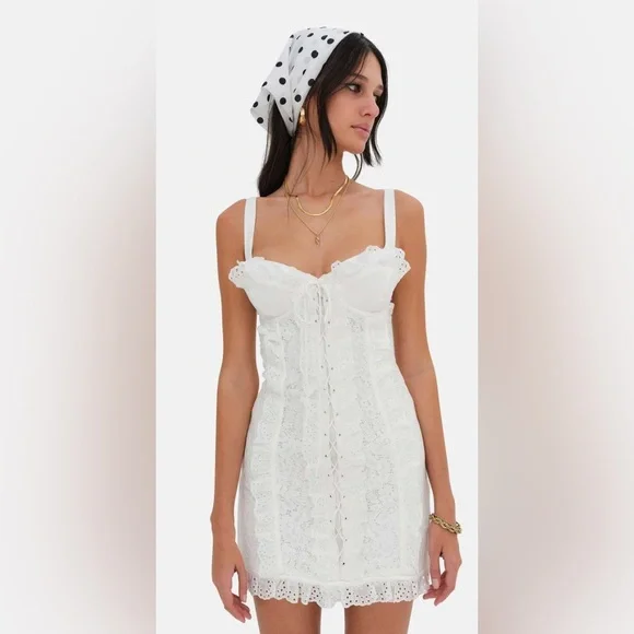 【関税&送料込】For Love & Lemons Dresses White For Love & Lemons Serena Mini Dress White CD2334 - Free